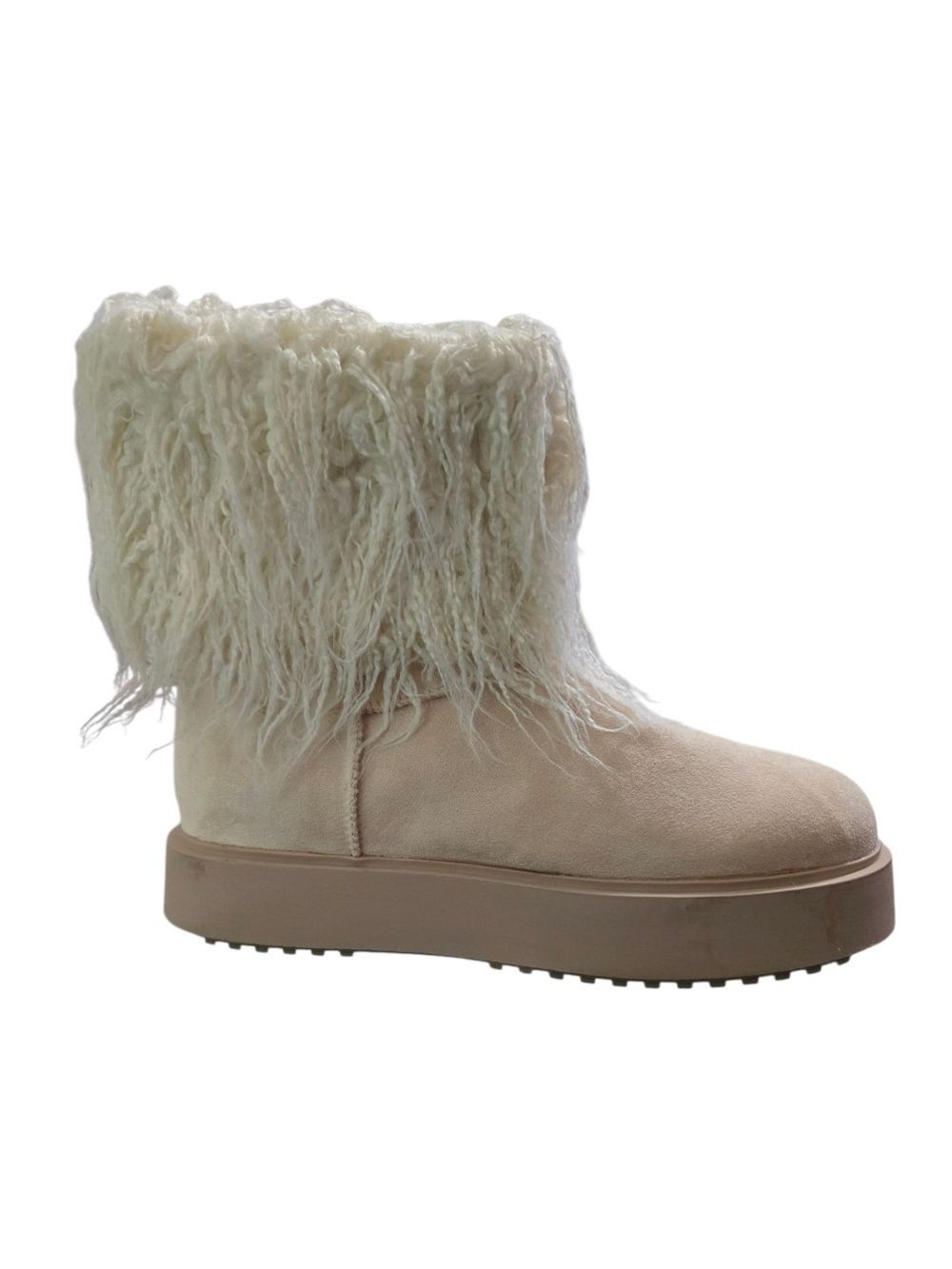 Pretty Little Thing Cream Faux Suede Fur Platform Ankle Boot Sz 7